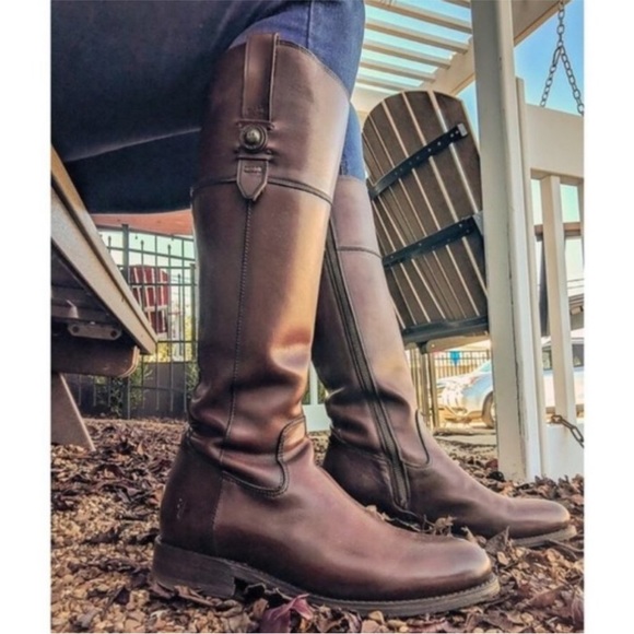 Frye Jayden Button Redwood Brown Leather Knee High Fall/Winter Tall Riding Boots - Picture 8 of 16